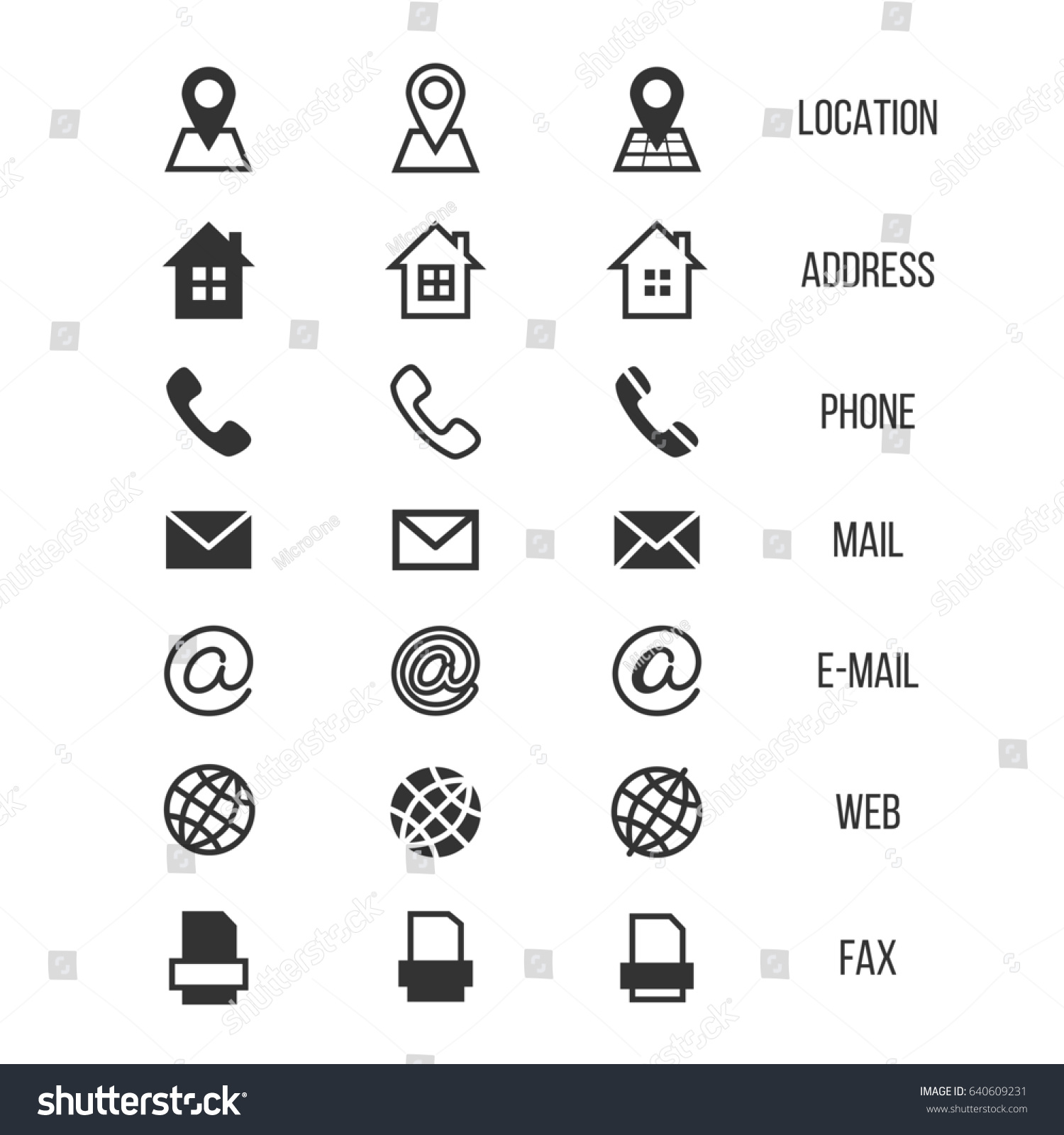 名刺のアイコン 自宅と電話 住所と電話 Faxとウェブ 場所の記号 電話の連絡先の図 のイラスト素材