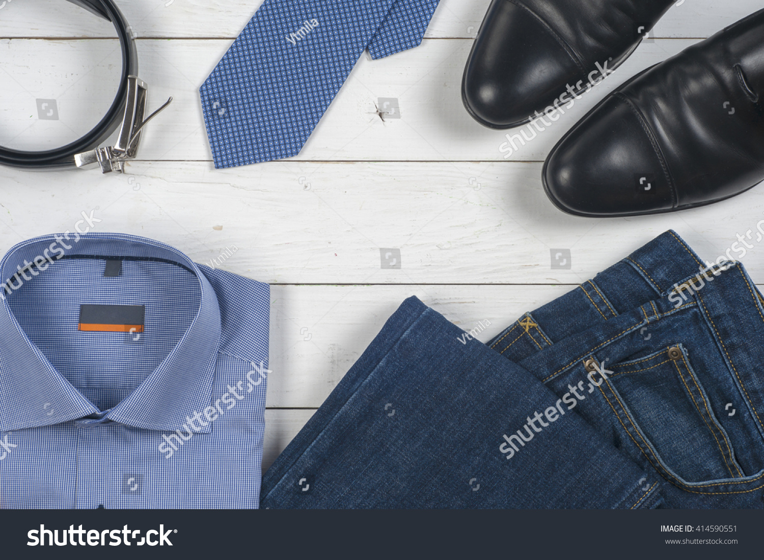 Business Clothes On Wooden Background Set Stock Photo 414590551 ...