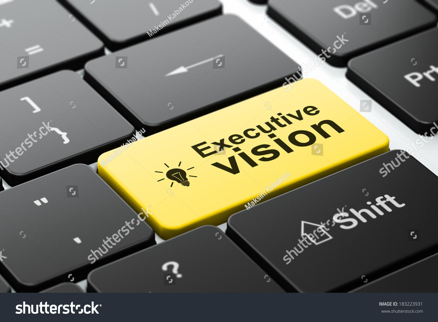 Executive Vision On Keyboard Button Business Concept Computer Keyboard Light Bulb Stock