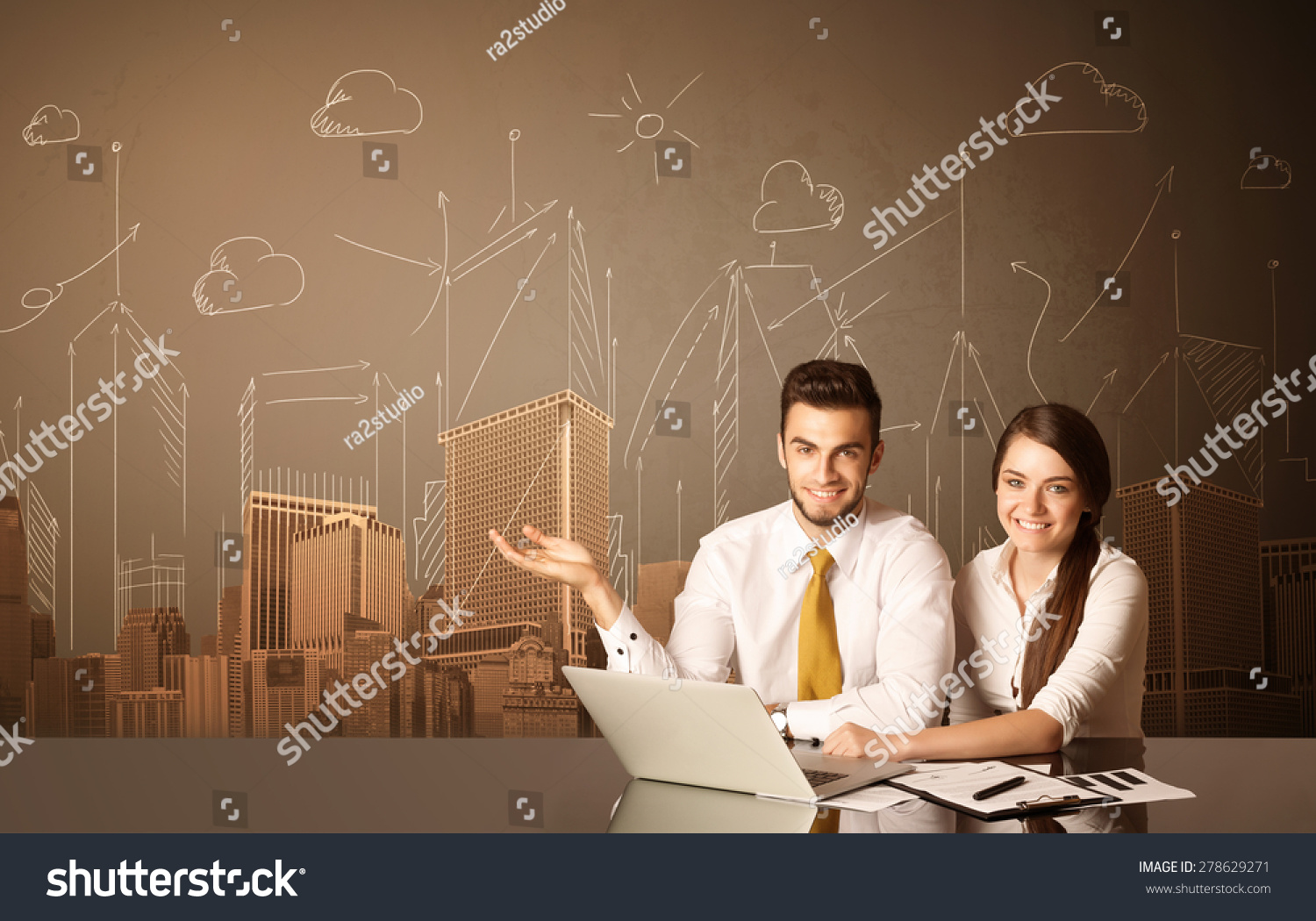  Coral Resting Curve Template Design Featuring Business Couple Sitting