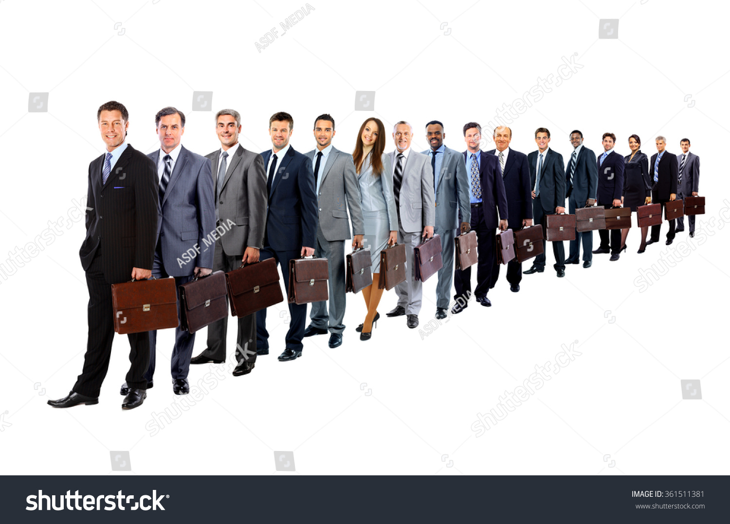  White Dual Curve Template Design Featuring Business Group in a Row Isolated