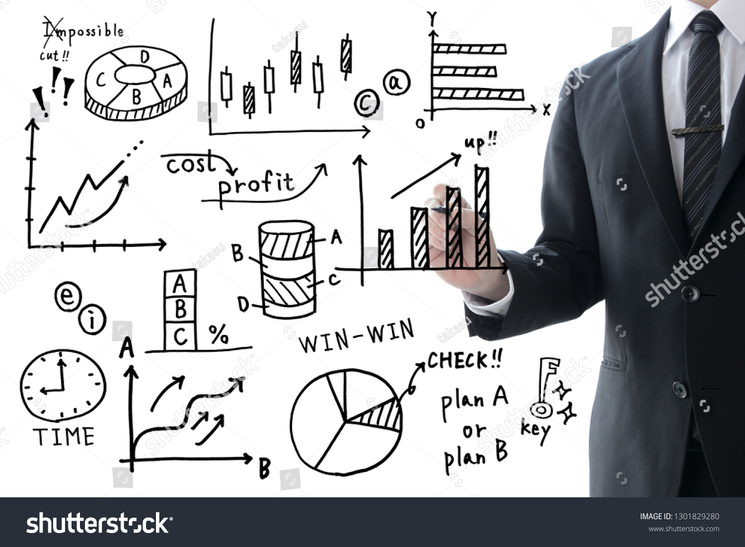 Business Man Drawing Various Business Chart Stock Photo 1301829280 ...