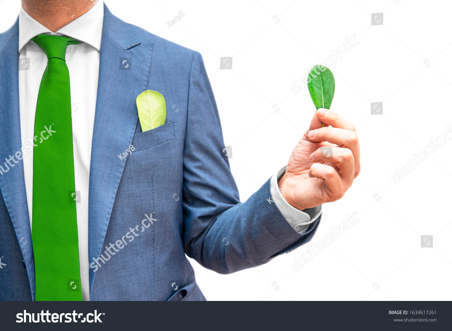 blue suit white shirt green tie