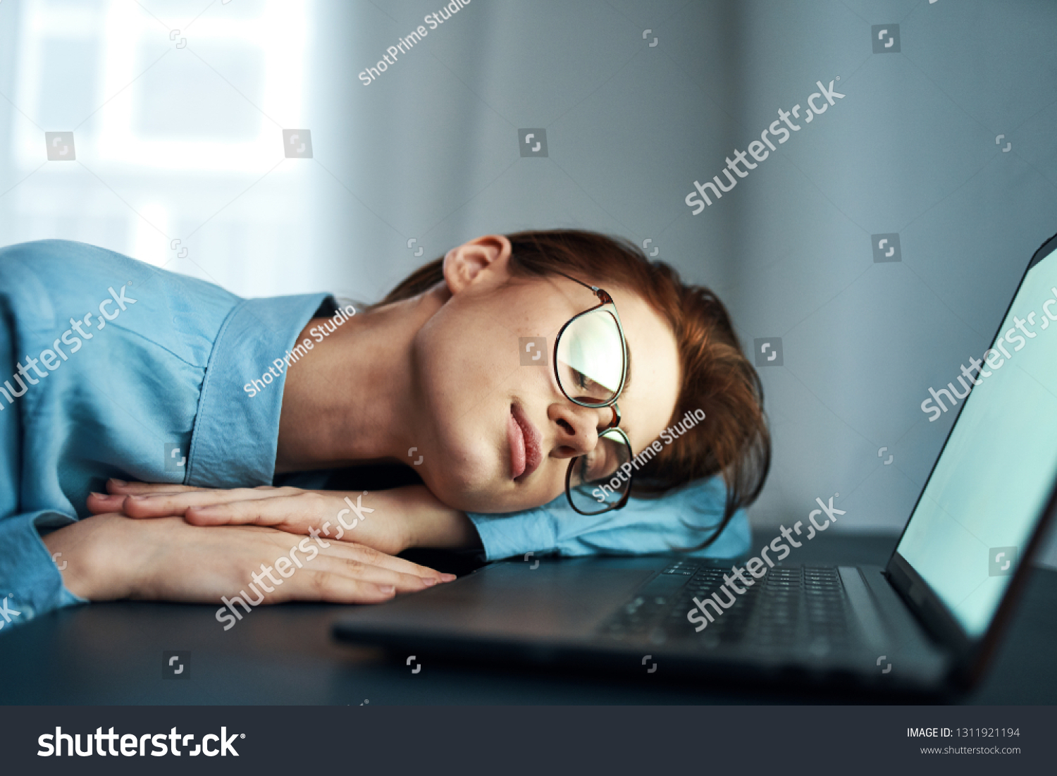 Business Woman Fell Asleep Work Near Stock Photo Edit Now