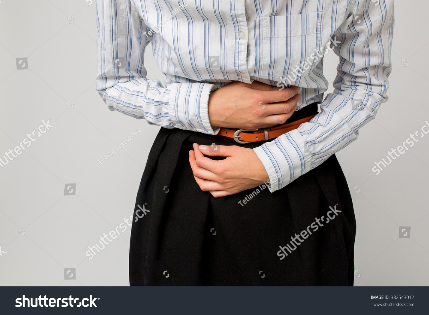 Business Woman Holding Her Stomach She Foto De Stock 332543012