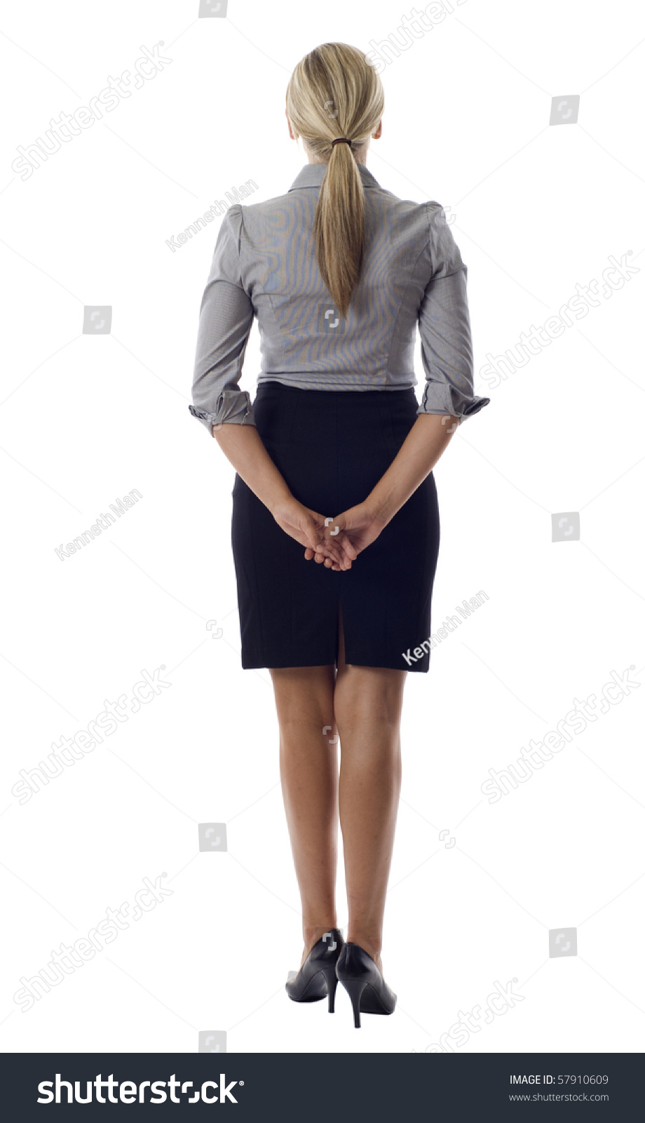 Business Woman Standing Backwards Isolated Over White Stock Photo ...