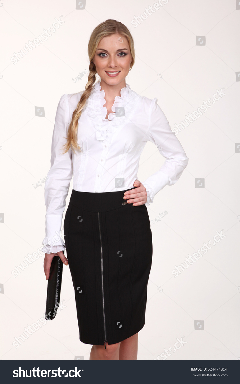 white top black skirt