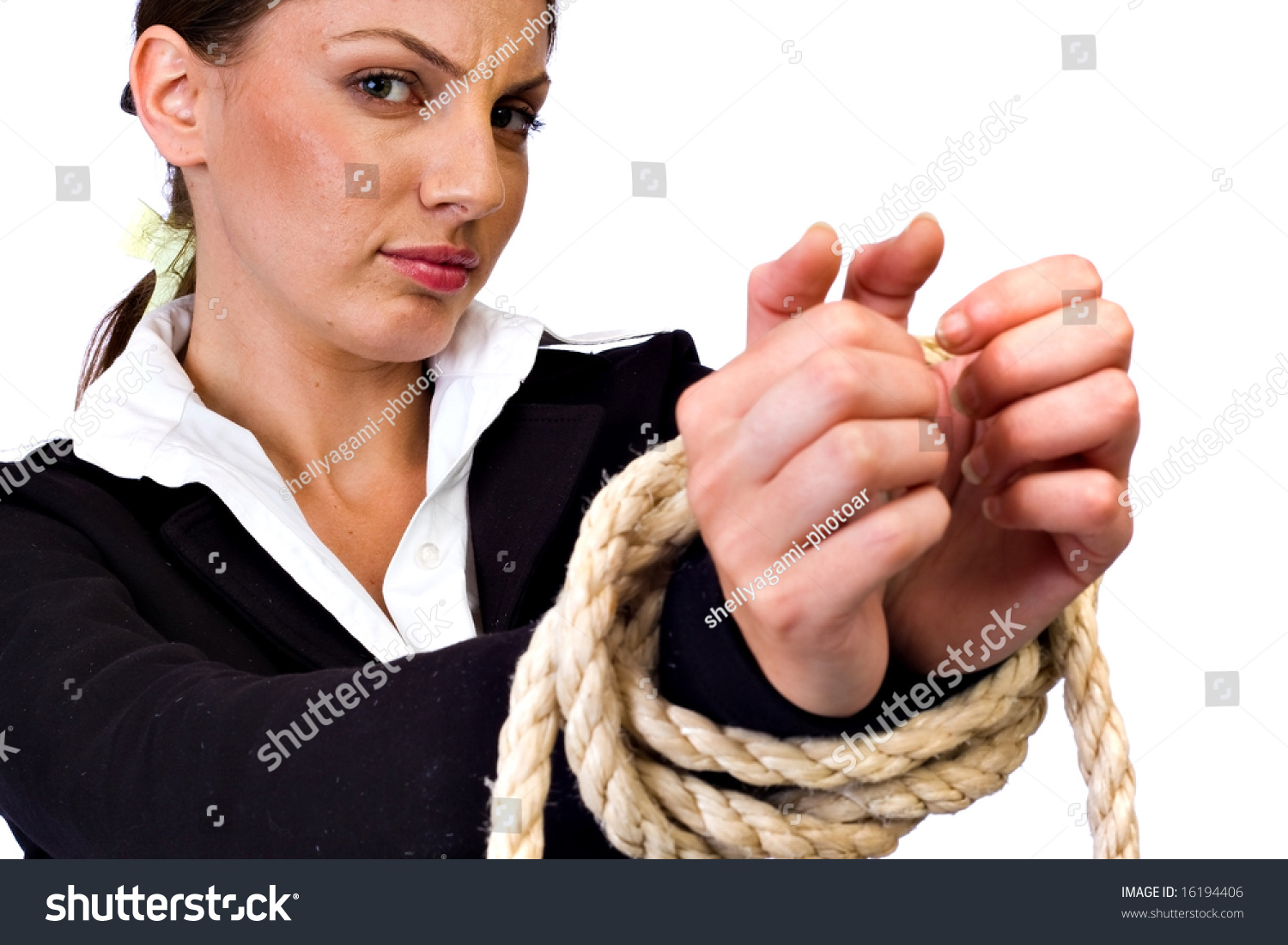 Business Woman With Rope Around - Stock Photo 16194406 : Shutterstock