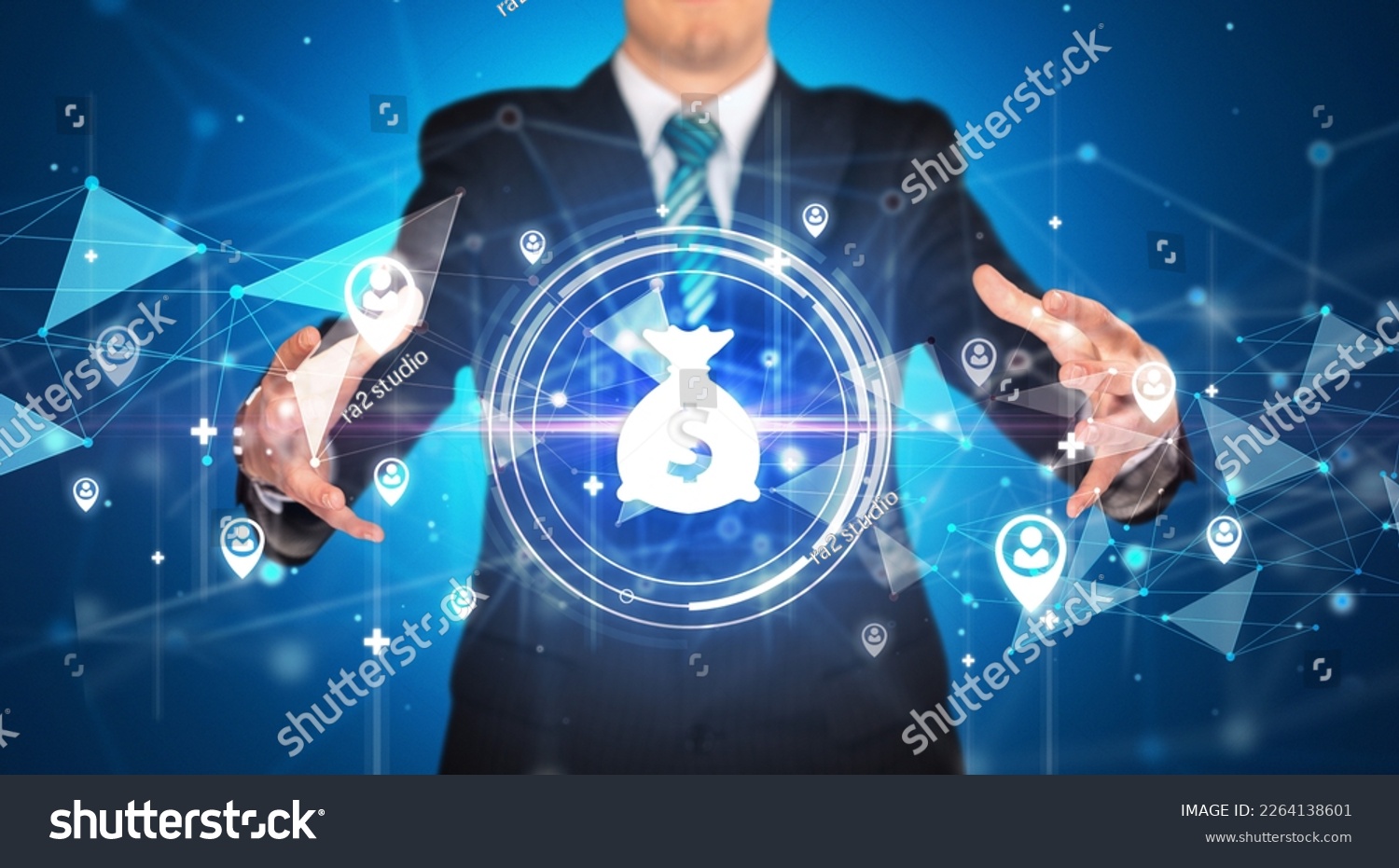  Ocean Colored Classic  Template Design Featuring Businessman Holdig Business