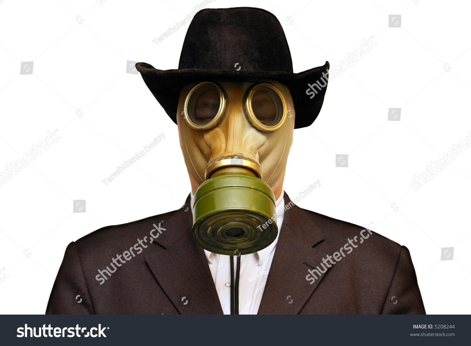 Businessman In Gas Mask & Cowboy Hat. Isolated On White. Stock Photo ...