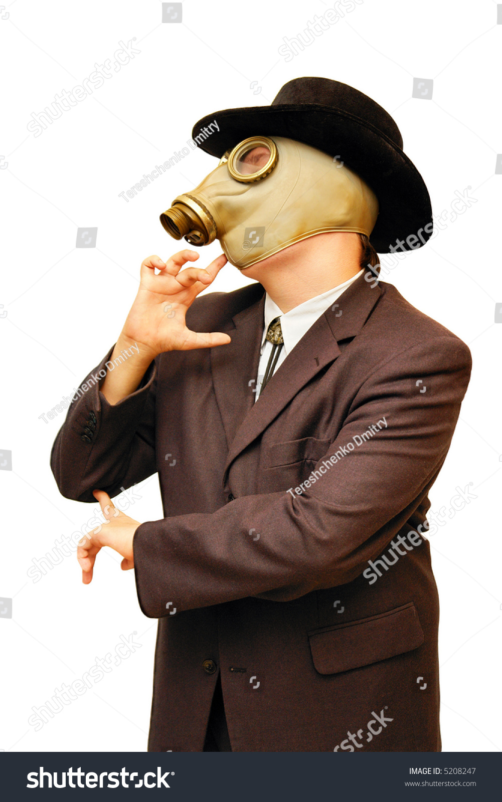 Businessman In Gas Mask & Cowboy Hat. Isolated On White. Stock Photo ...