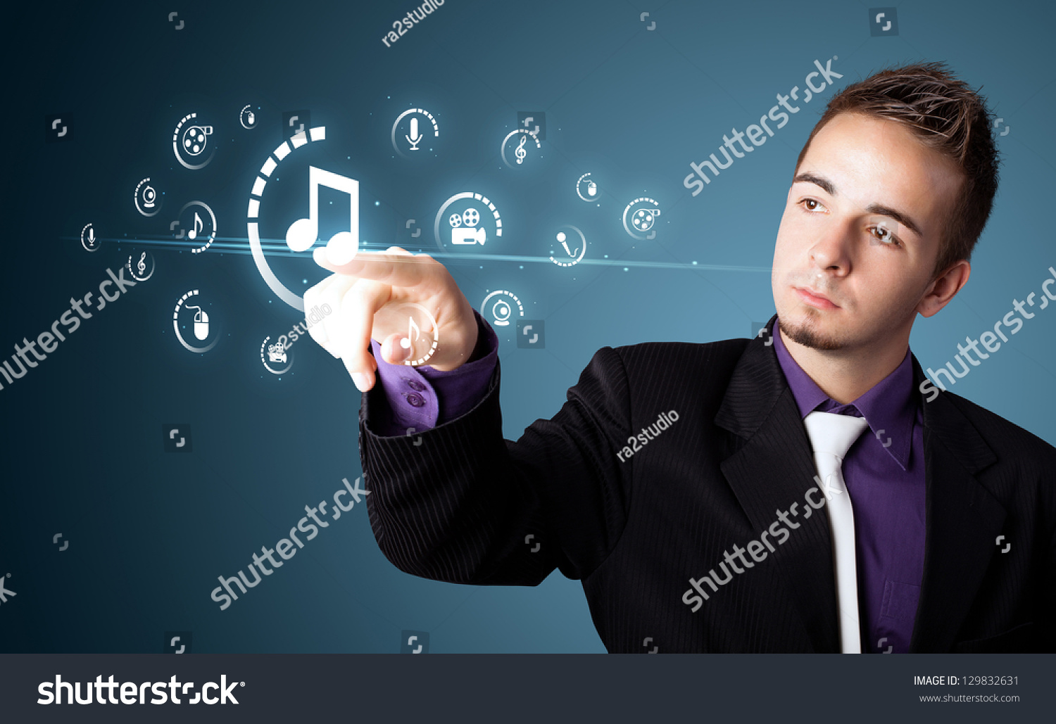  Ocean Colored Classic  Template Design Featuring Businessman Pressing Multimedia