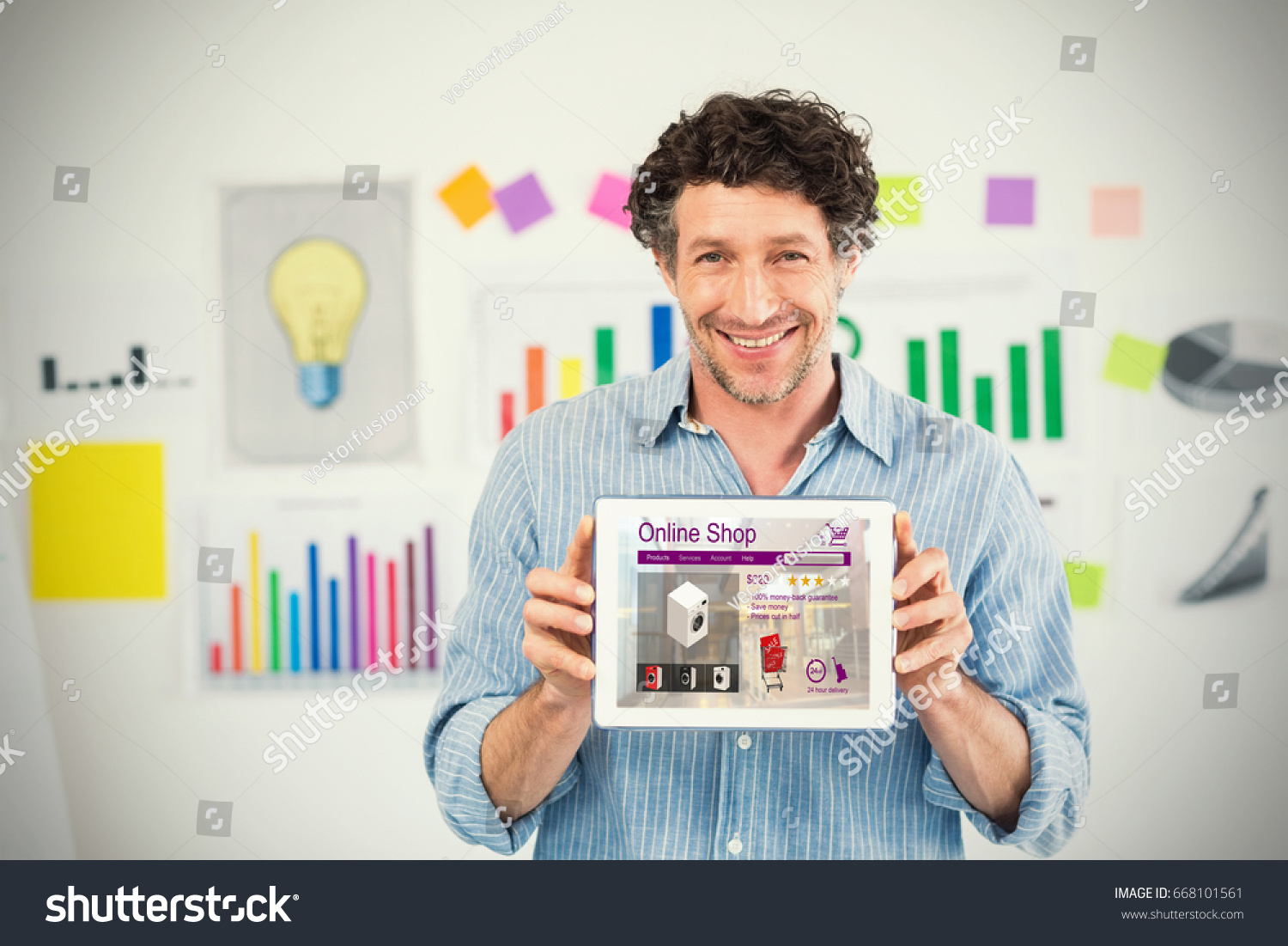  Soft Green Classic  Template Design Featuring Businessman Showing Digital Tablet