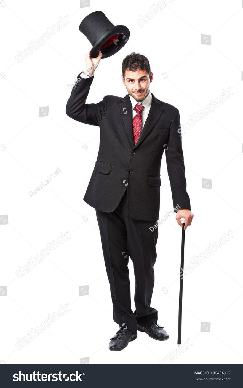 Businessman With Top Hat And Walking Stick In A Suite Stock Photo ...