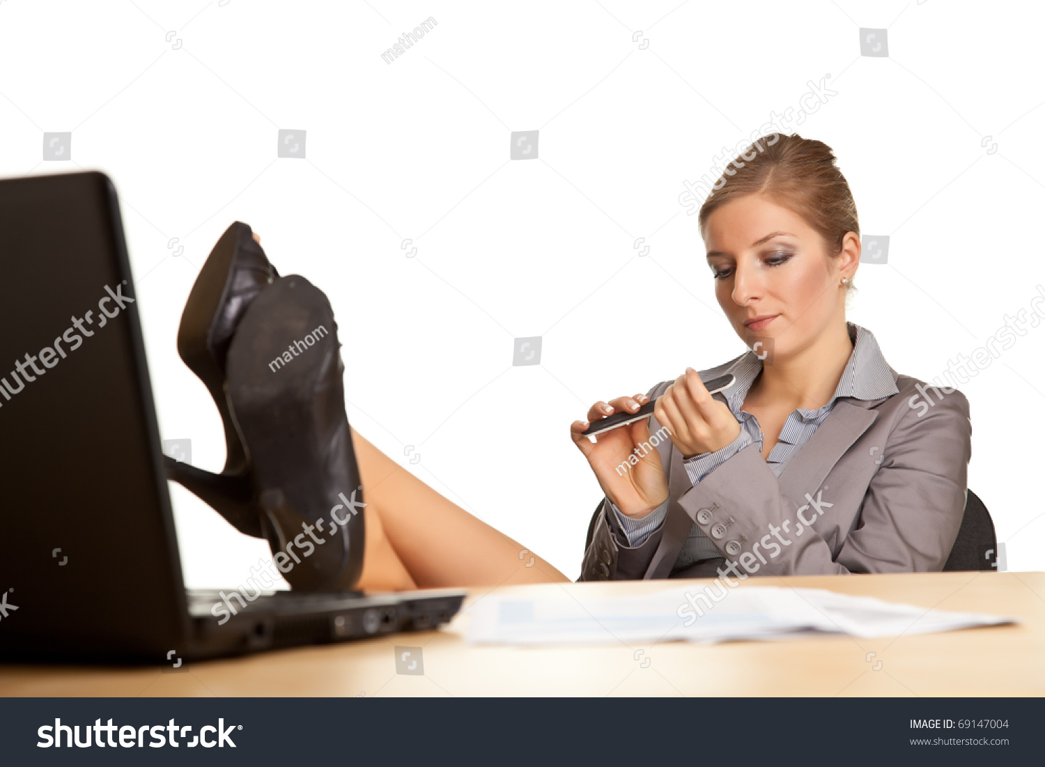 Businesswoman Bored In Office Isolated On White Stock Photo 69147004 ...