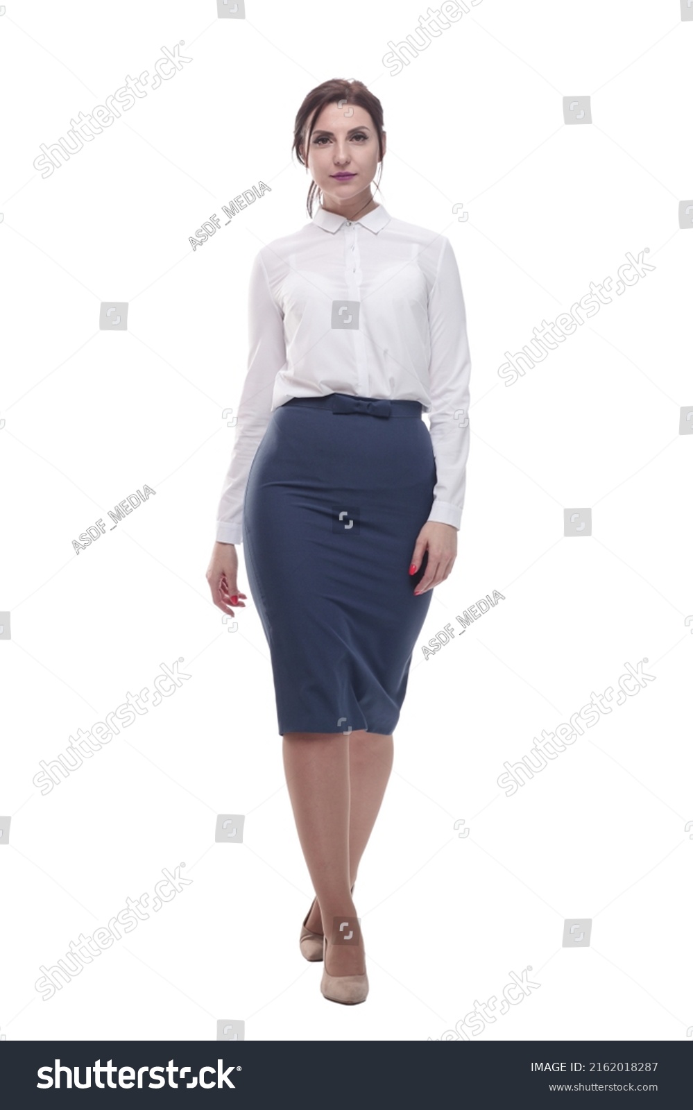 Businesswoman White Blouse Black Skirt Striding Stock Photo 2162018287 ...