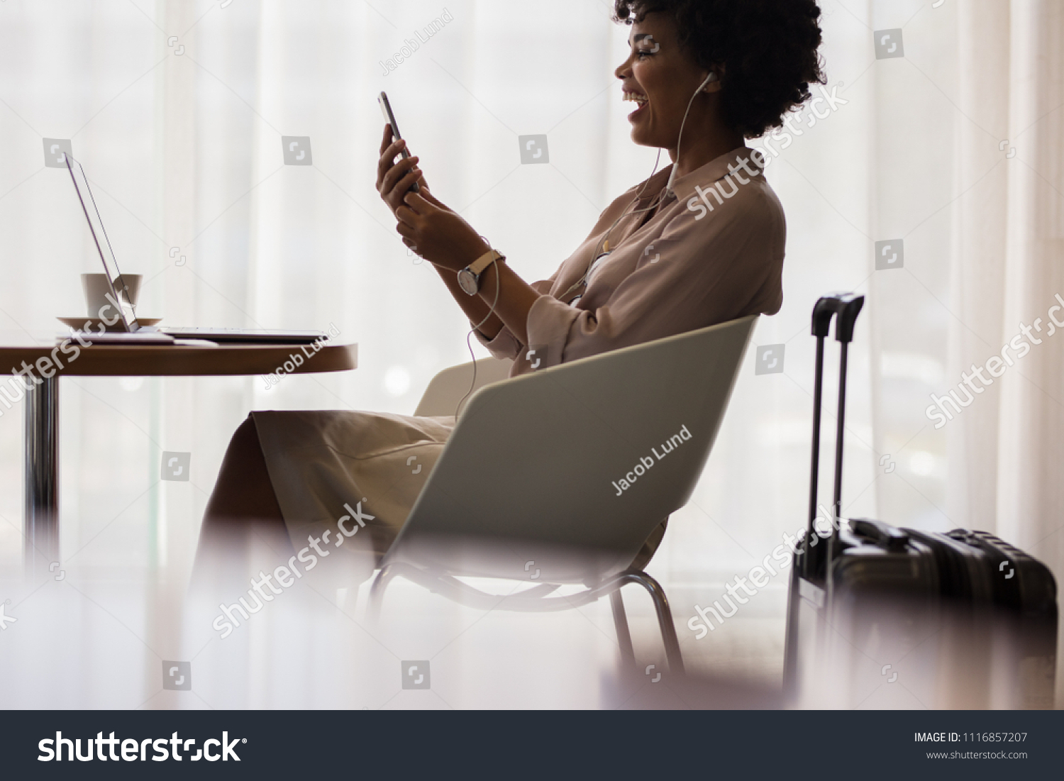 Businesswoman Waiting Airport Lounge Flight Making Stock Photo Edit Now 1116857207