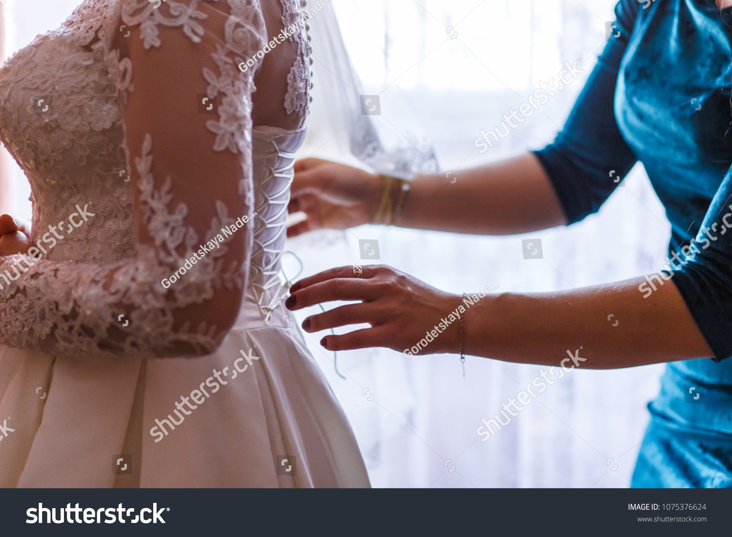 Bustling Wedding Dress Putting On Wedding Stock Photo Edit Now