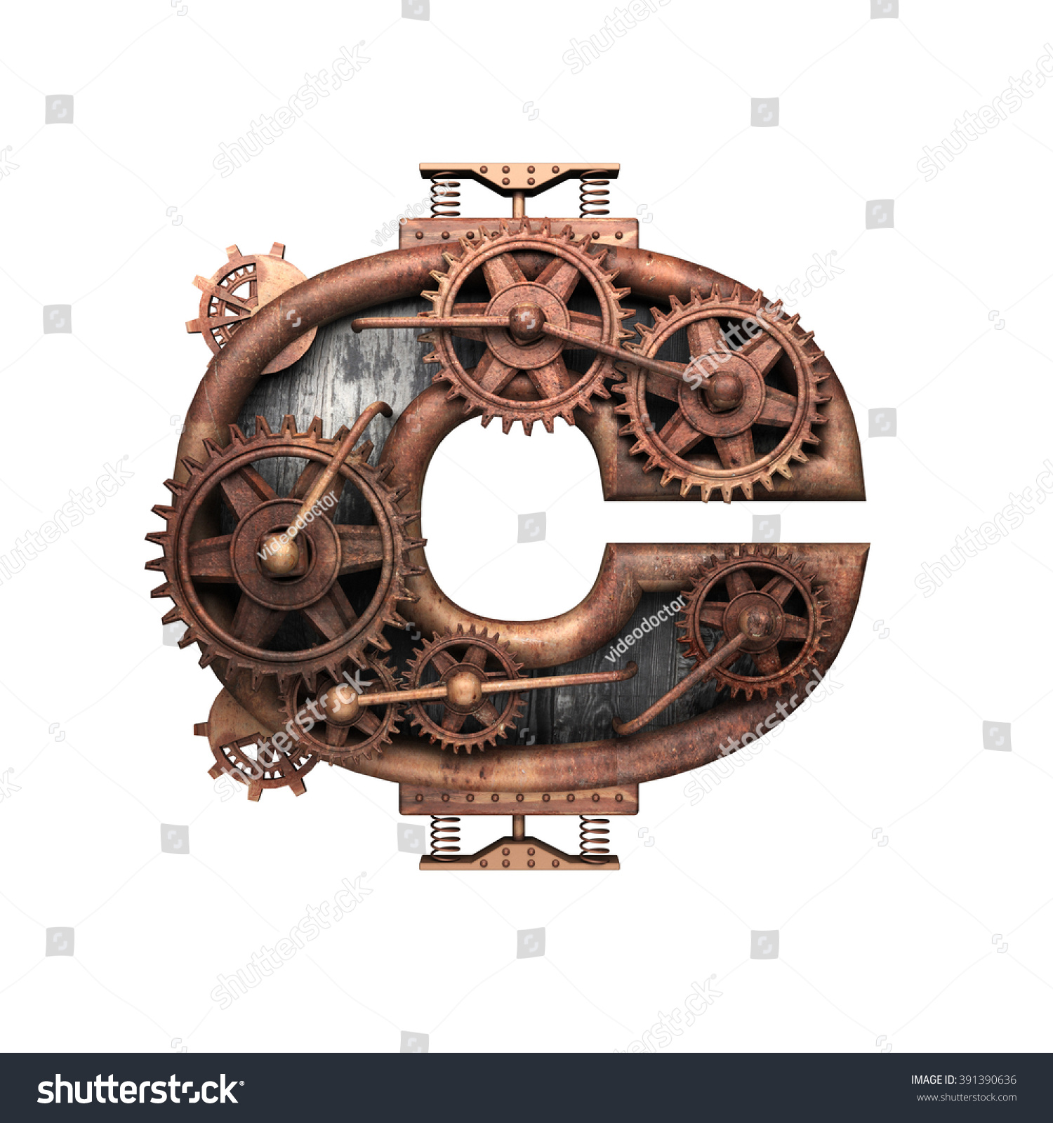 C Isolated Rusted Letter Gears On Stock Illustration 391390636 ...