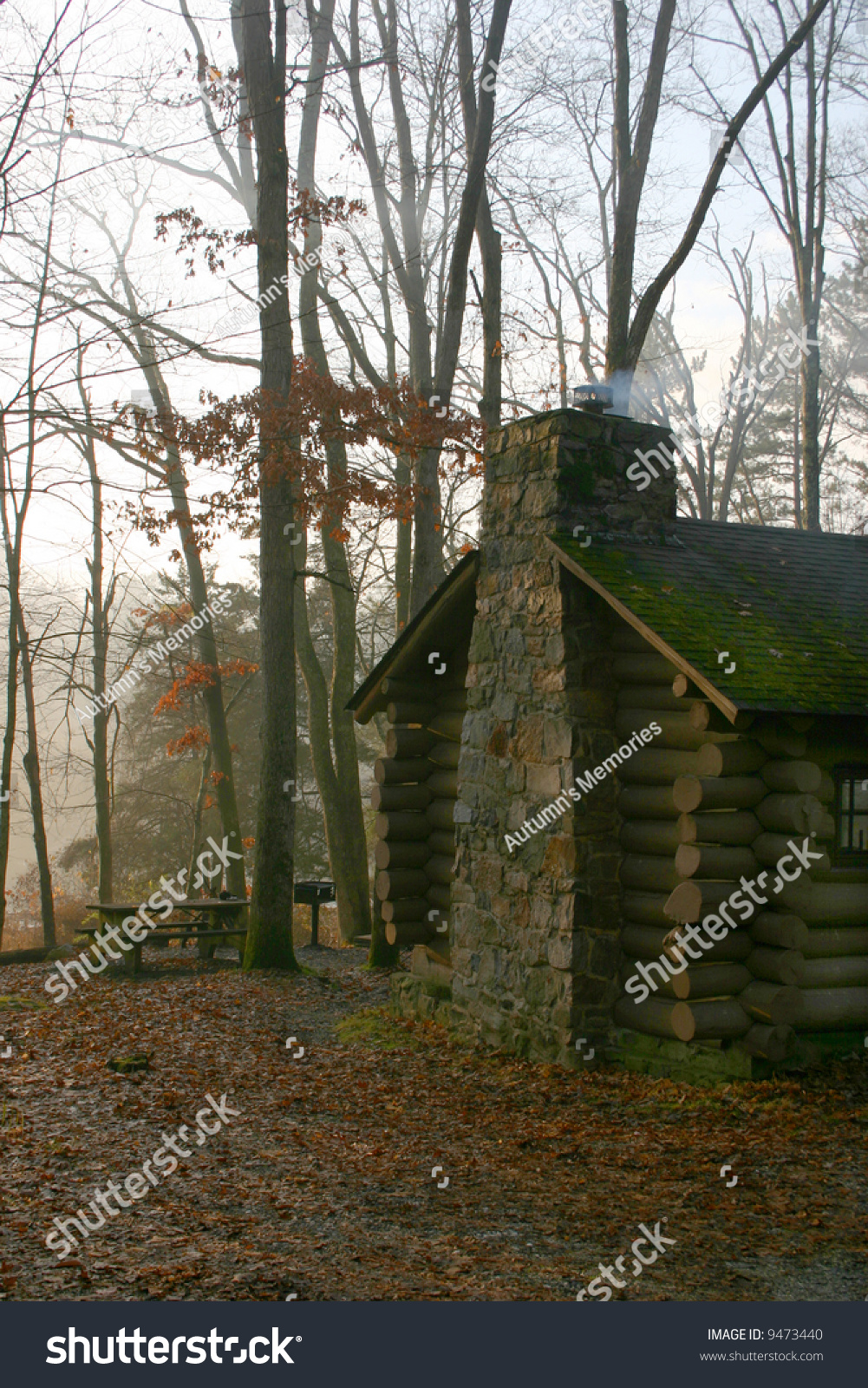 Cabin Early Morning Mist On Shore Stock Photo Edit Now 9473440