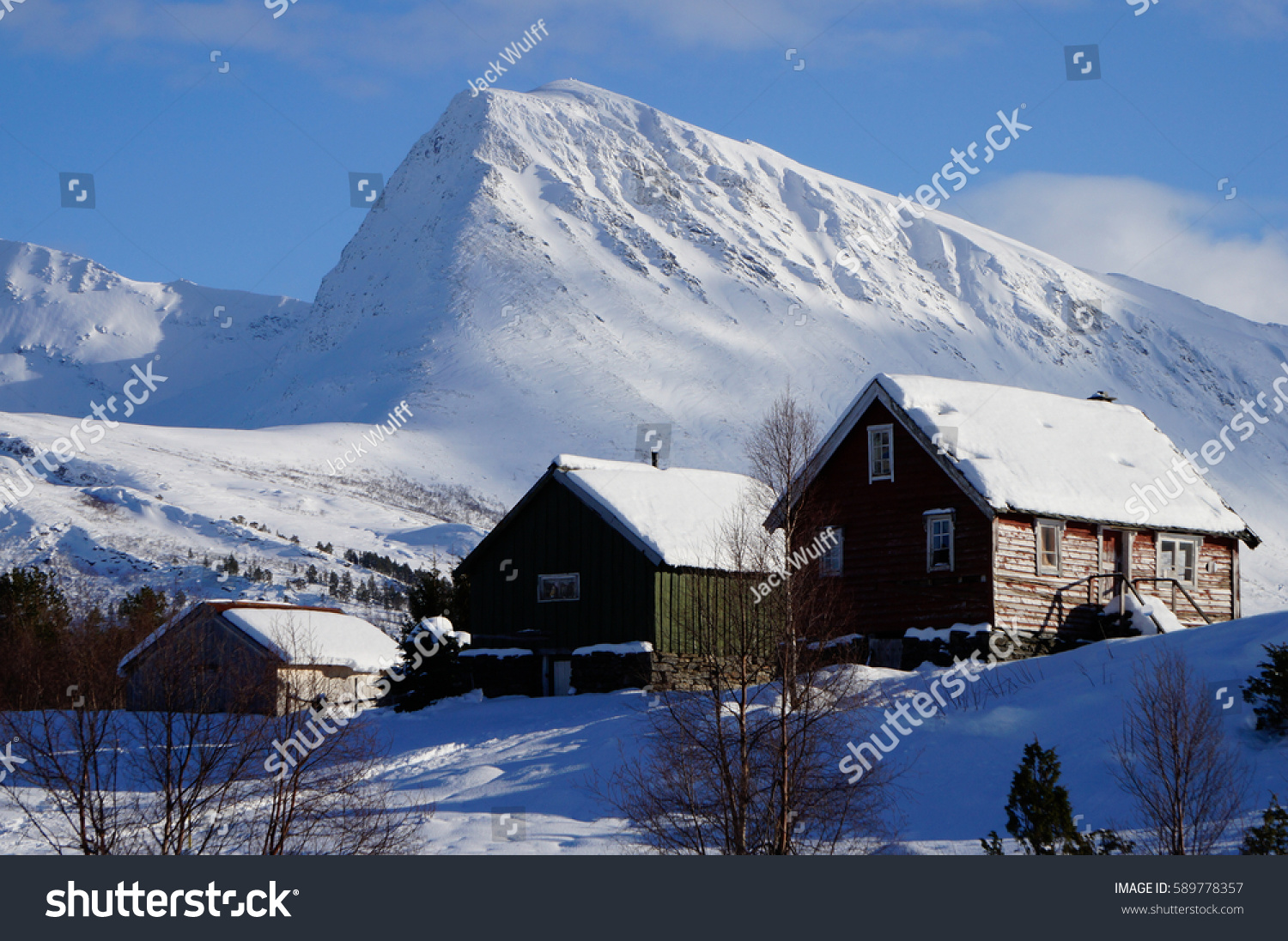 Cabins On Snowy Mountain Mountain Background Stock Photo Edit Now