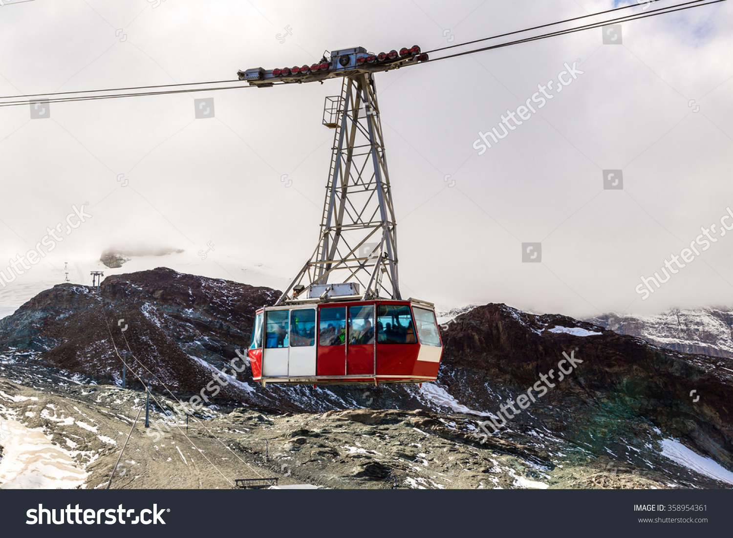 Cable Car To Matterhorn Mountain In Zermatt , Switzerland In A Summer ...