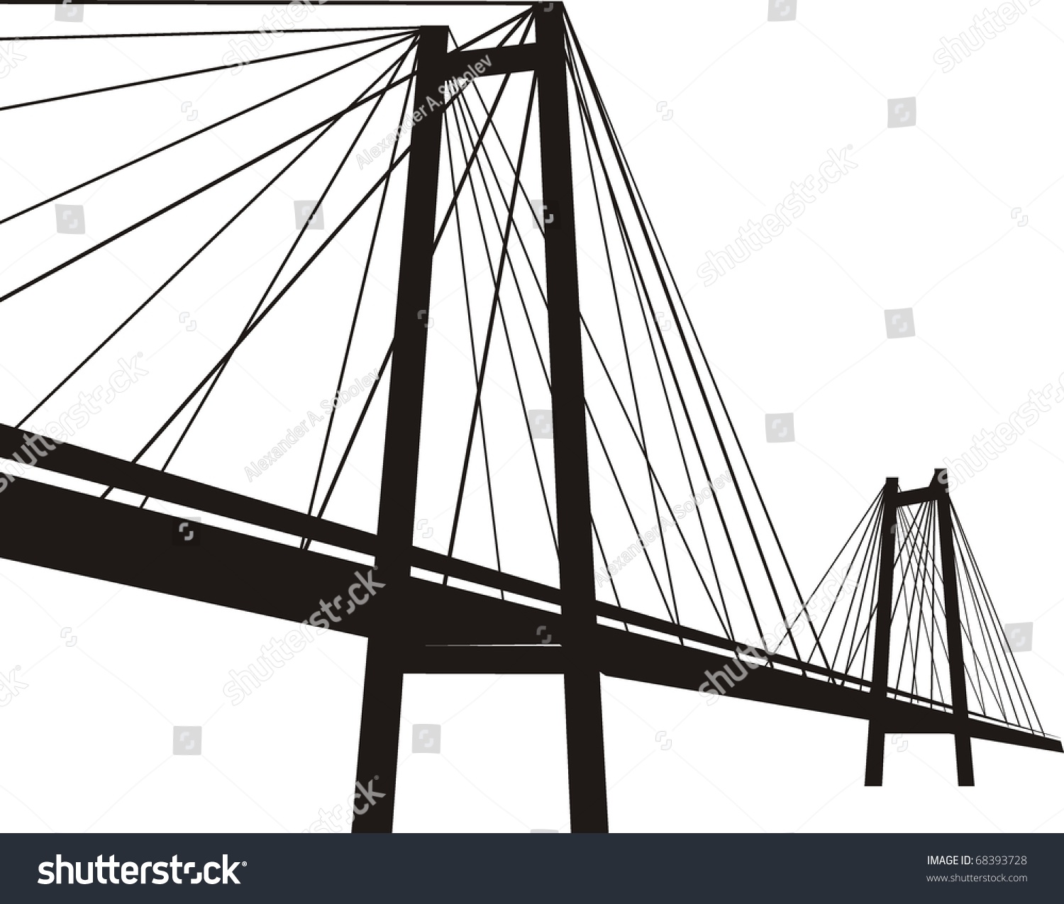 Cablestayed Suspension Bridge Black Silhouette Isolated Stock ...