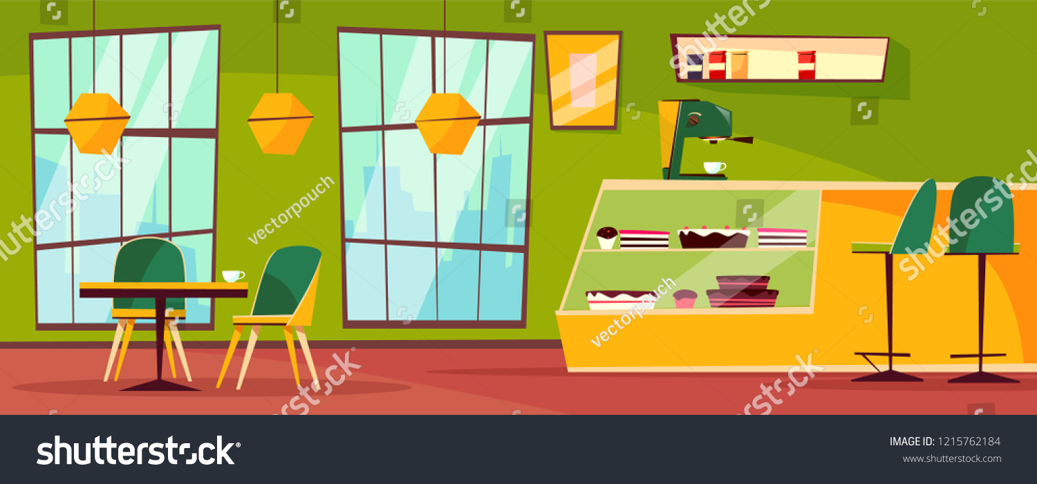 Cafeteria Interior Illustration Cartoon Patisserie Flat ...