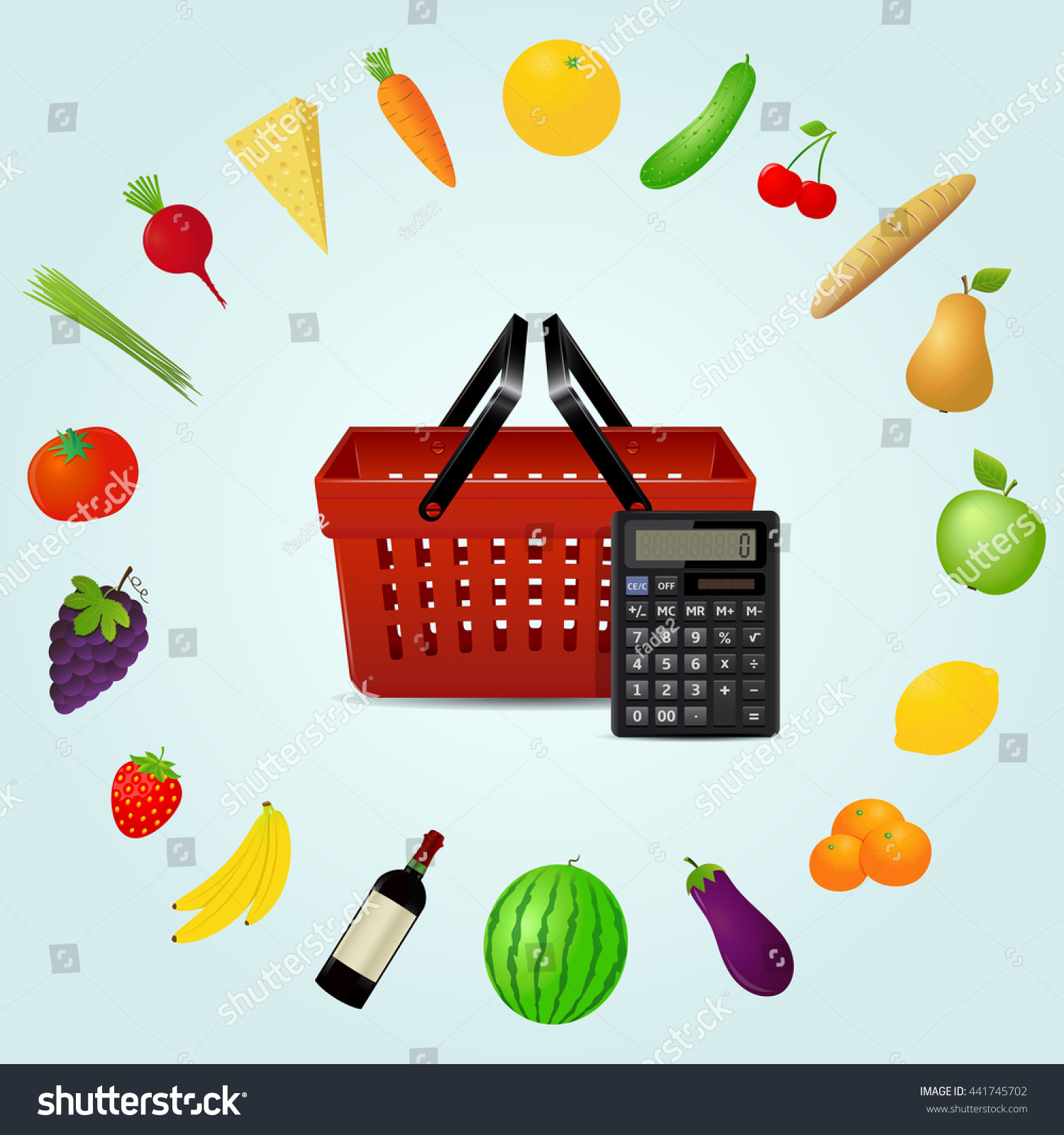 calculator shopping basket groceries stock illustration 441745702
