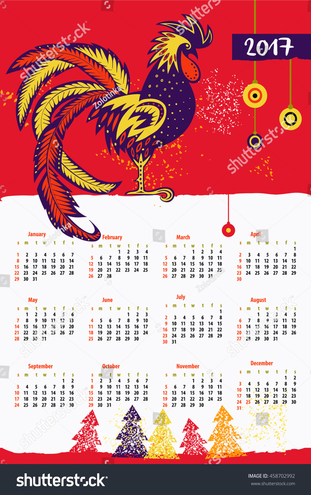 Calendar 2017 Chinese New Year Rooster Stock Illustration 458702992