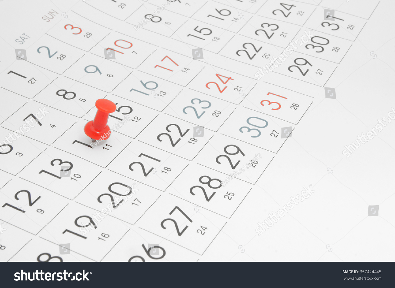 Calendar Page With Push Pin Planning Concept Stock Photo 357424445