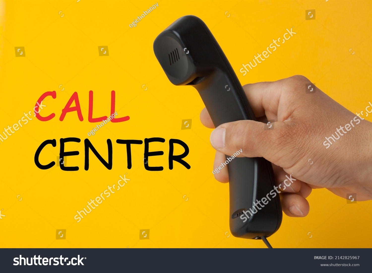 Call Center Text Hand Holding Telephone Stock Photo 2142825967 ...