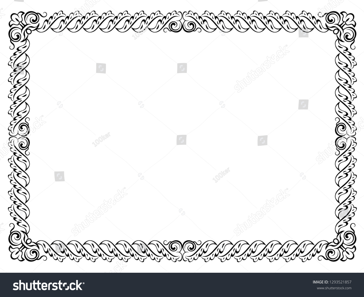 Calligraphy Penmanship Curly Baroque Frame Black Stock Illustration 