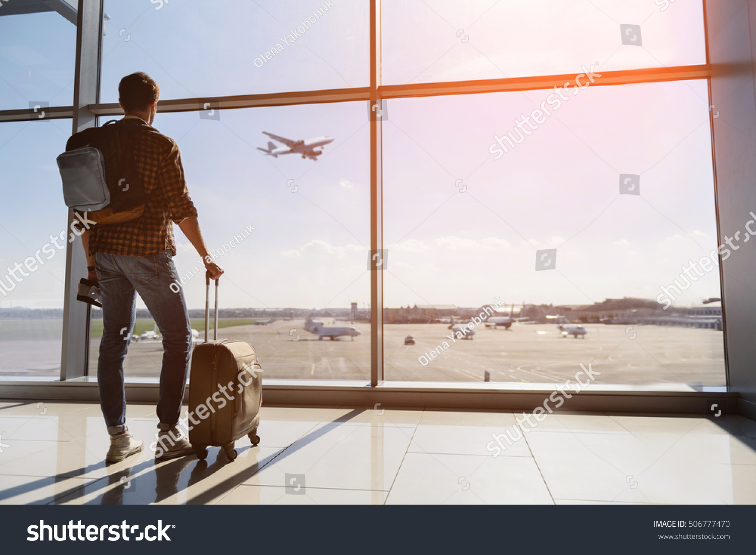 Calm Male Tourist Standing Airport Looking Stock Photo 506777470 ...