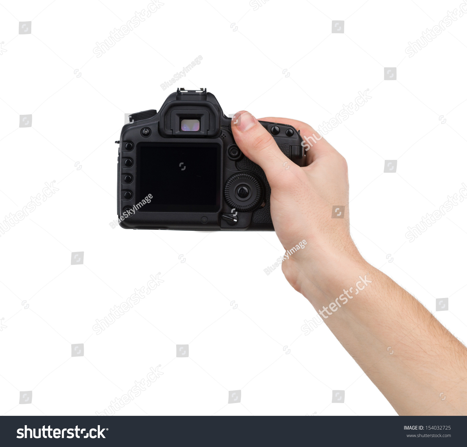 カメラを手にして 白い背景にカメラを持つ手の接写 の写真素材 今すぐ編集