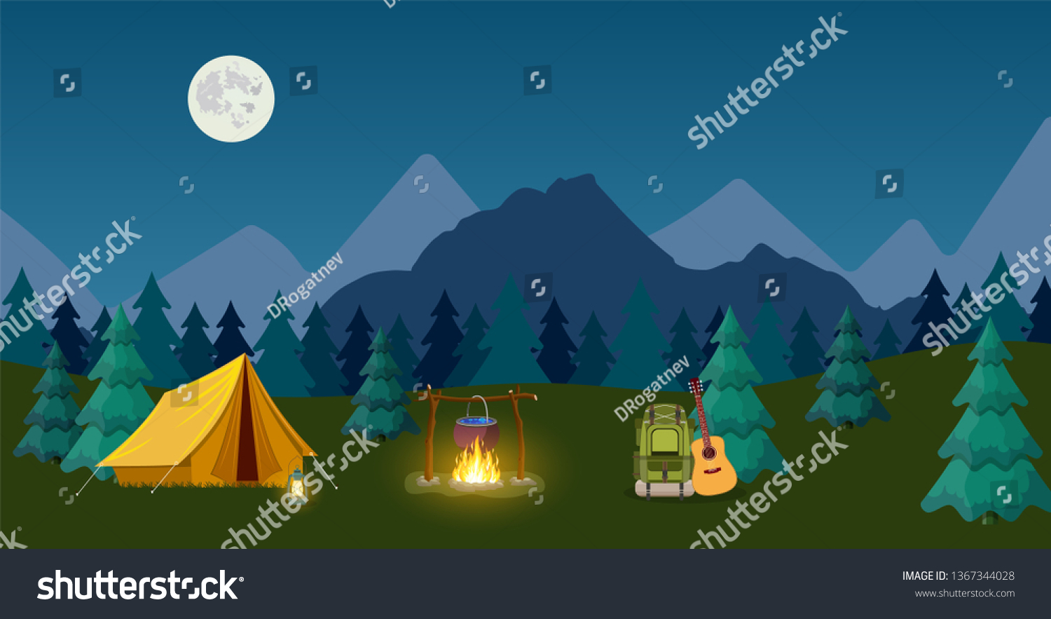 Koppeling ik betwijfel het Spijsverteringsorgaan Camping Mountain Camp Web Banners Promotional Stock Illustration 1367344028
