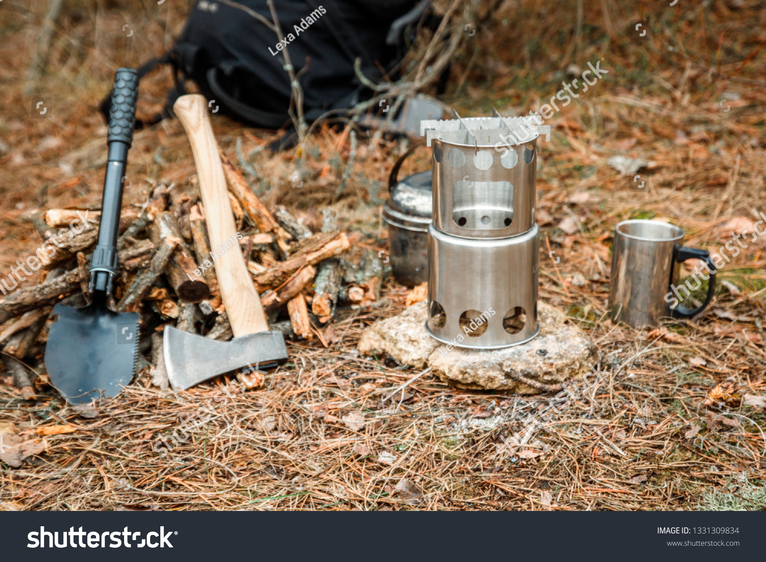 camping axe and shovel