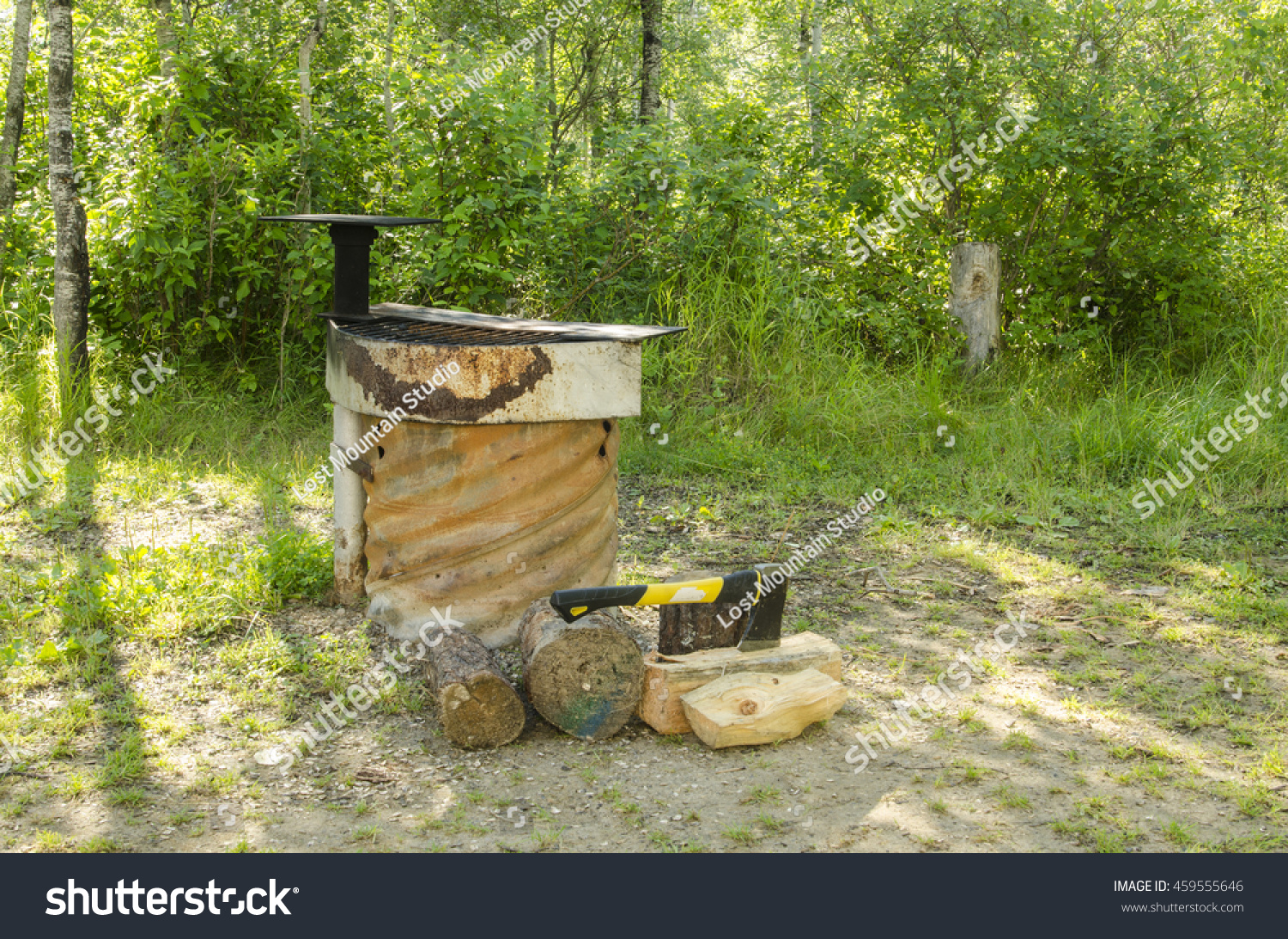 Campsite Fire Pit Logs Axe Stock Photo Edit Now 459555646