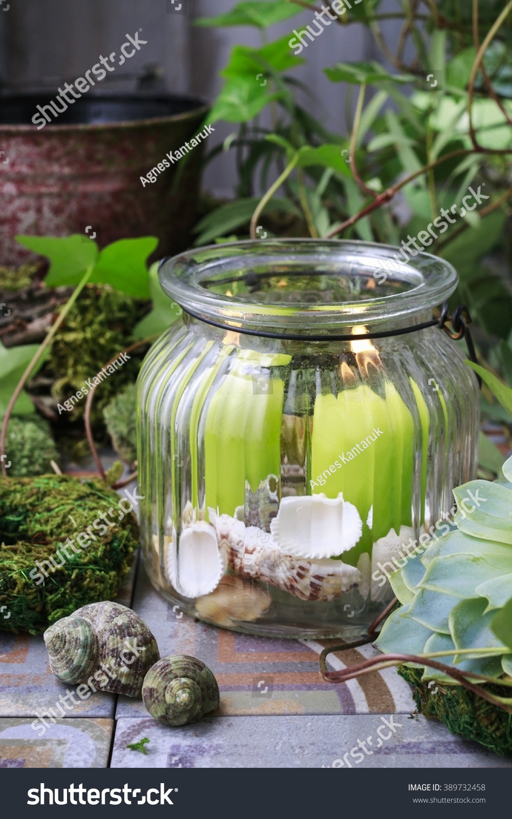 Candles Big Glass Jar Garden Decoration Stock Photo Edit Now