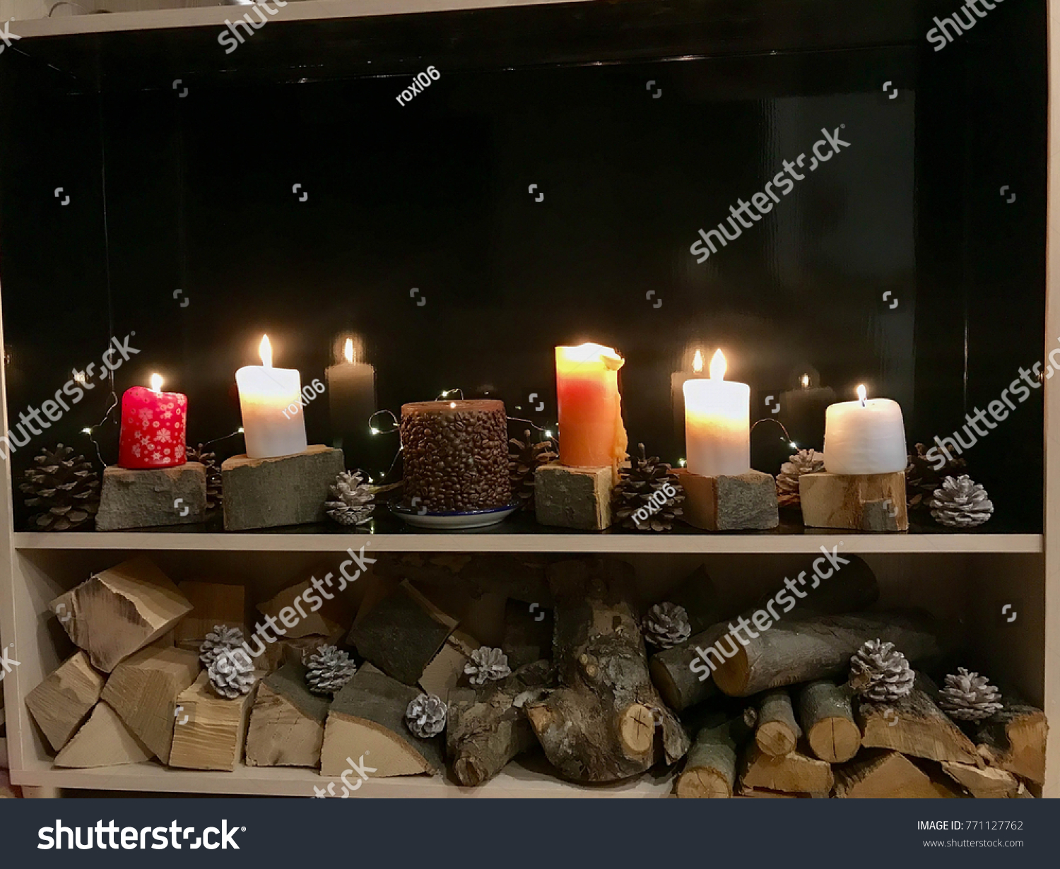 Candles Fireplace Stock Photo Edit Now 771127762