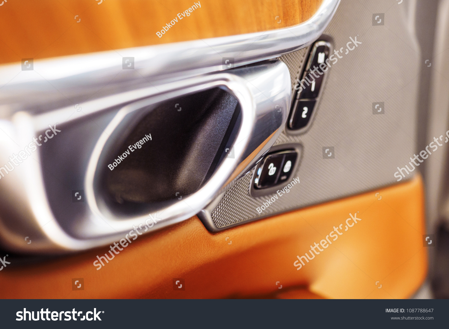 Car Light Brown Leather Interior Details Stock Image