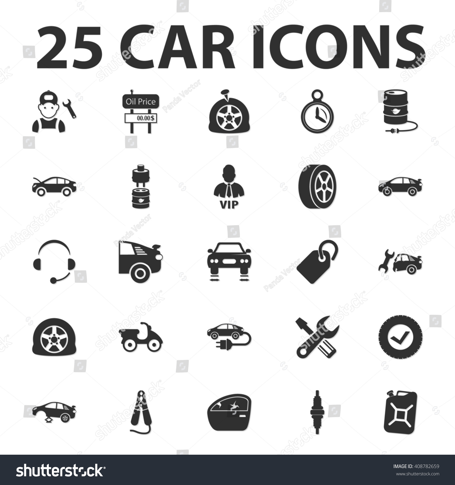 Car, Repair 25 Black Simple Icons Set For Web Design Stock Photo 