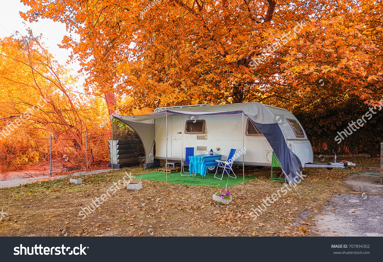 Caravan Trailer Autumn Travel Yellow Colors Stock Photo Edit Now