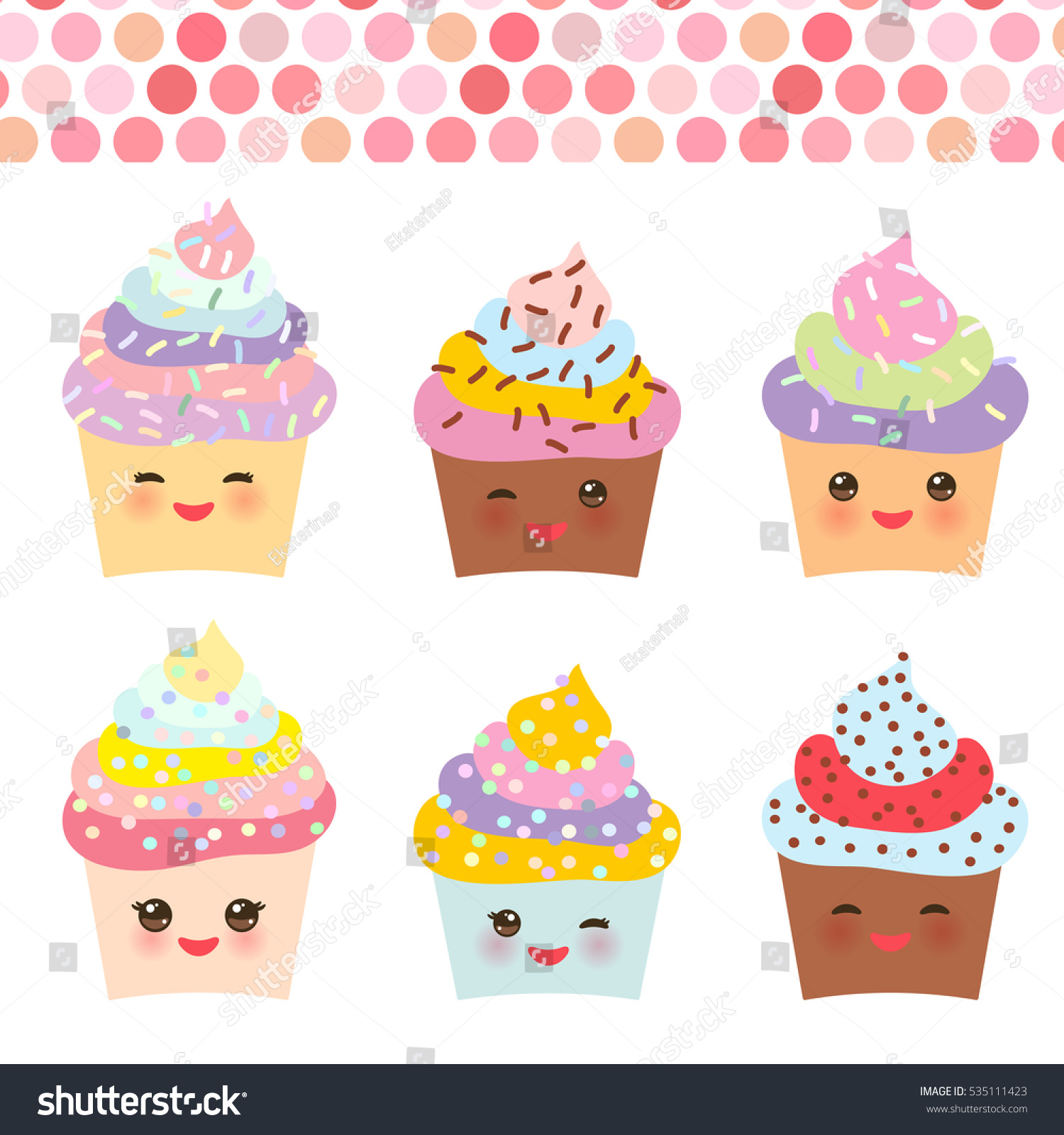 Happy Birthday Card Design Cupcake Kawaii Image Vectorielle De Stock Libre De Droits