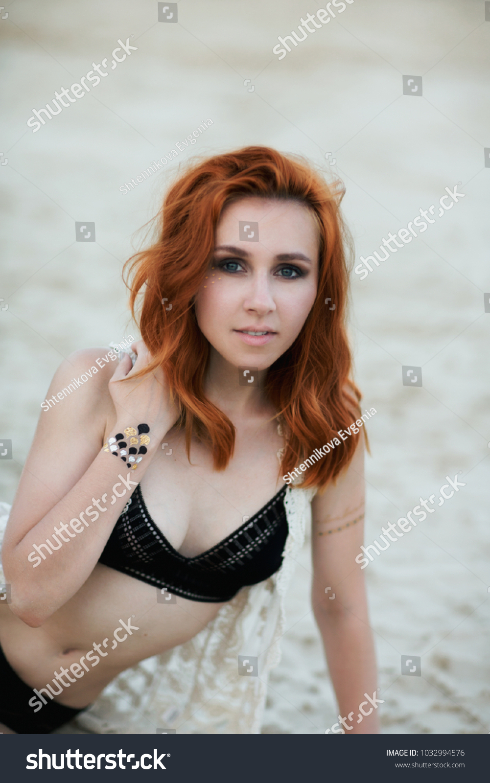 Carefree Beautiful Redhaired Woman Wet Look Stock Photo Edit Now