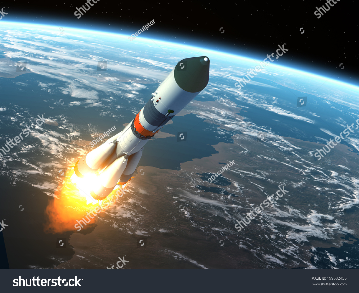 Cargo Rocket Takes Off 3d Scene Arkivillustrasjon 199532456