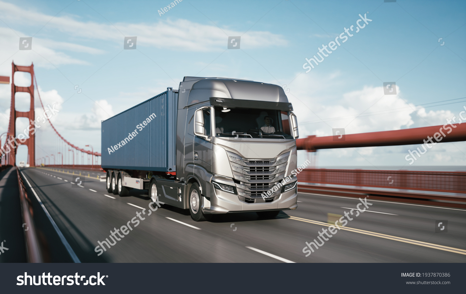 Cargo Truck Container Driving On Bridge Stock Illustration 1937870386 ...