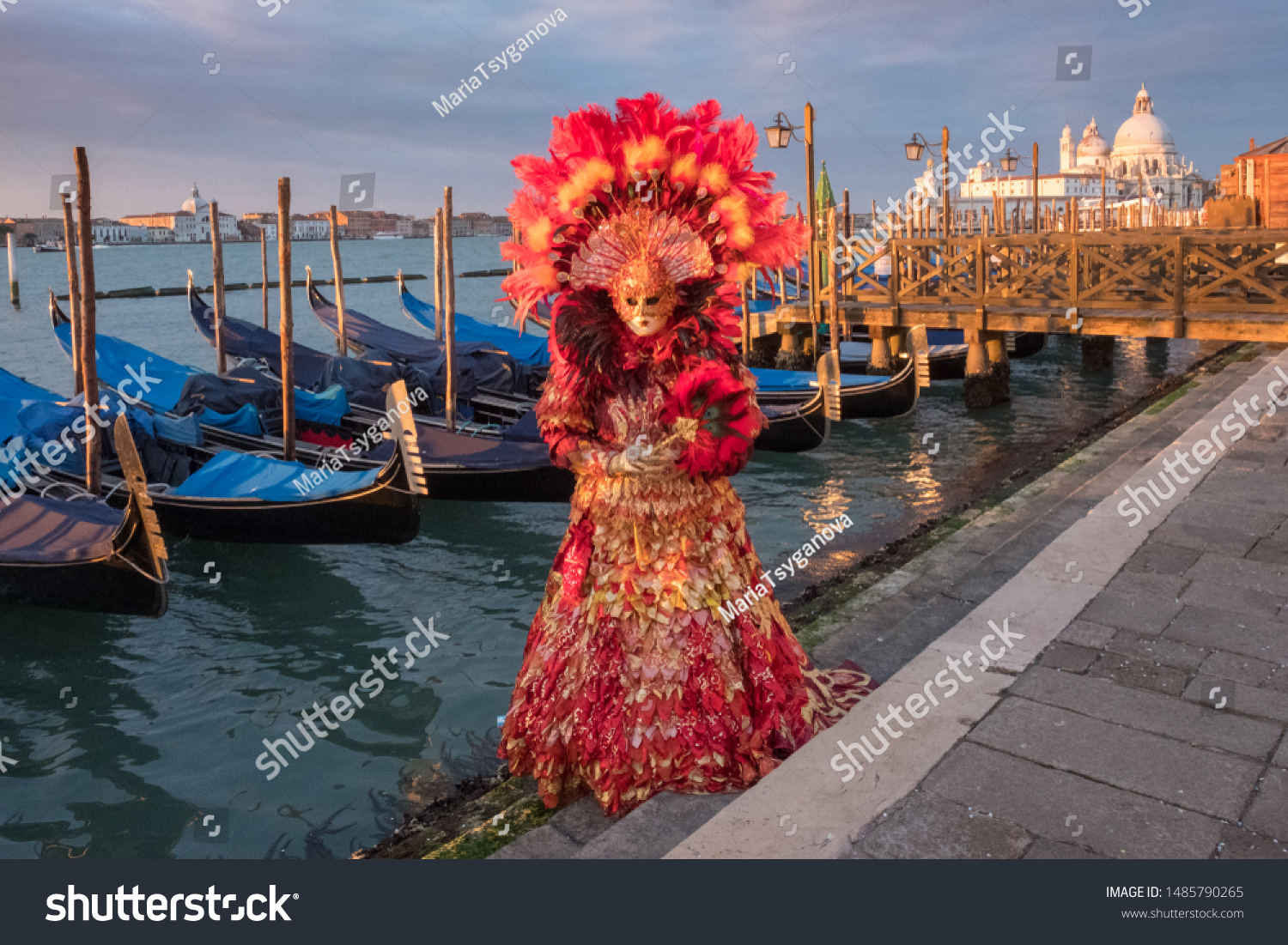 Carnival Mask Fire Queen Participant Venice Stock Photo Edit Now 1485790265