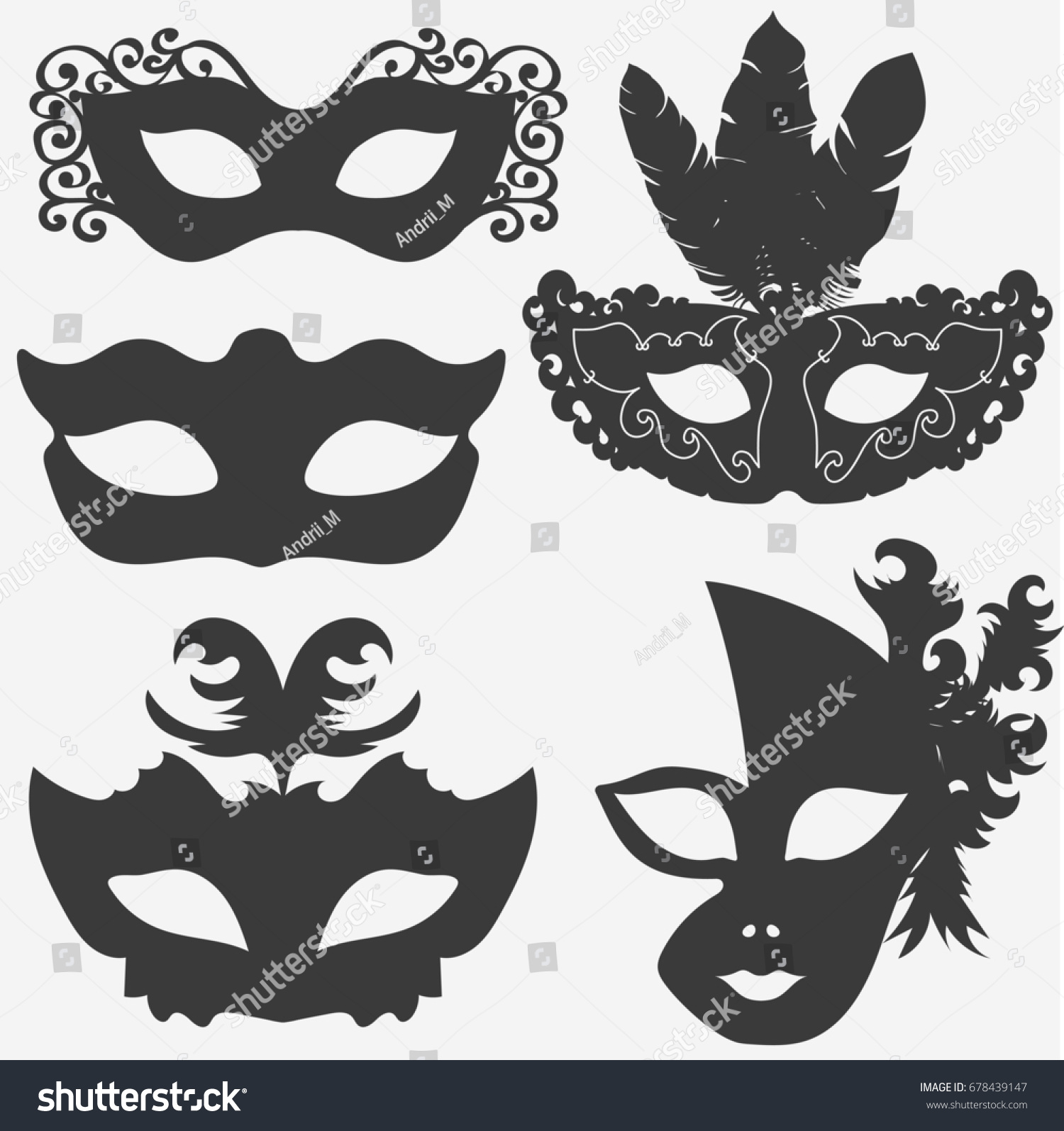 Carnival Mask Set Theatrical Masquerade Masks Stock Illustration ...