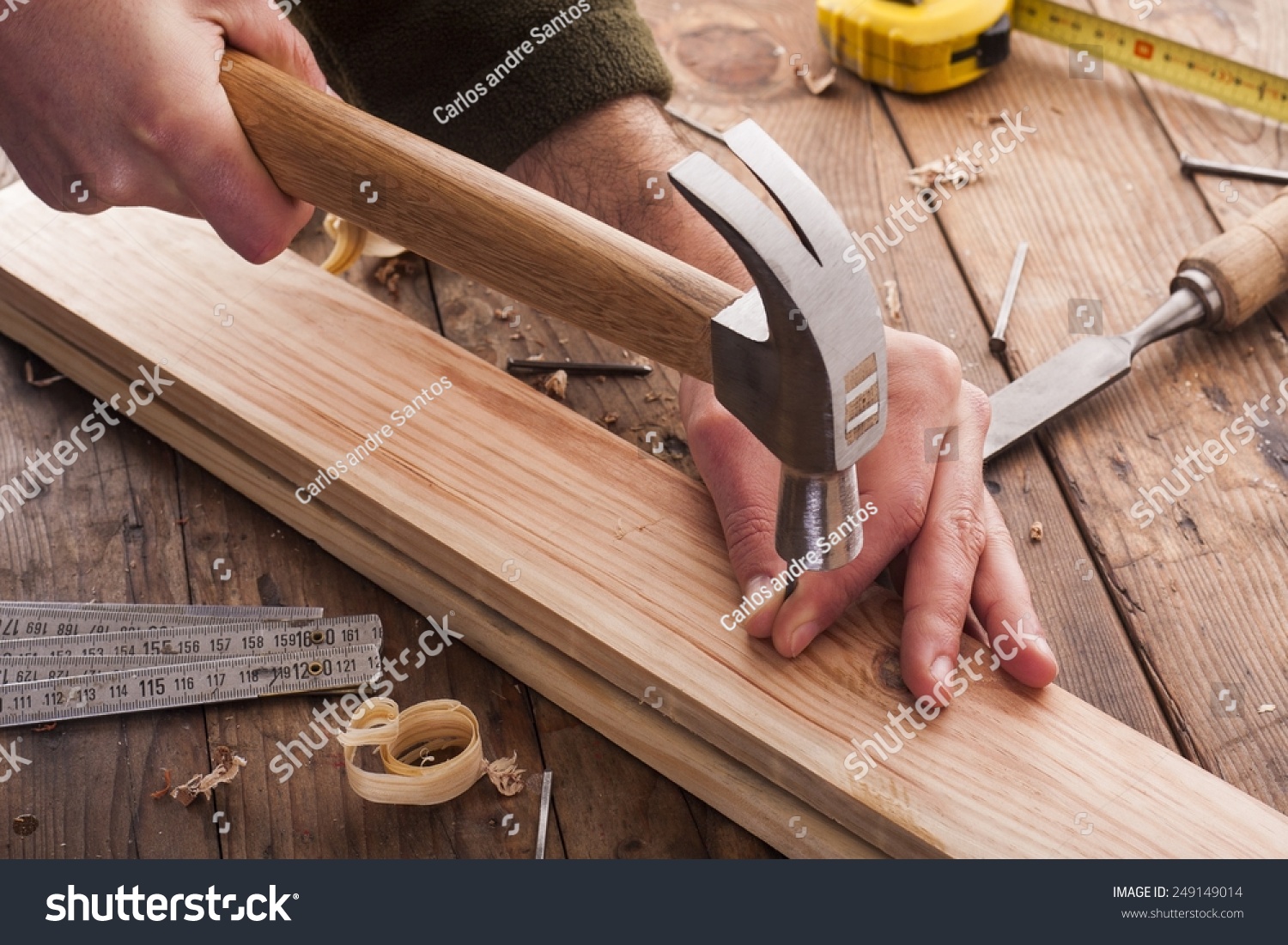 Carpenter Hammer A Nail Stock Photo 249149014 : Shutterstock